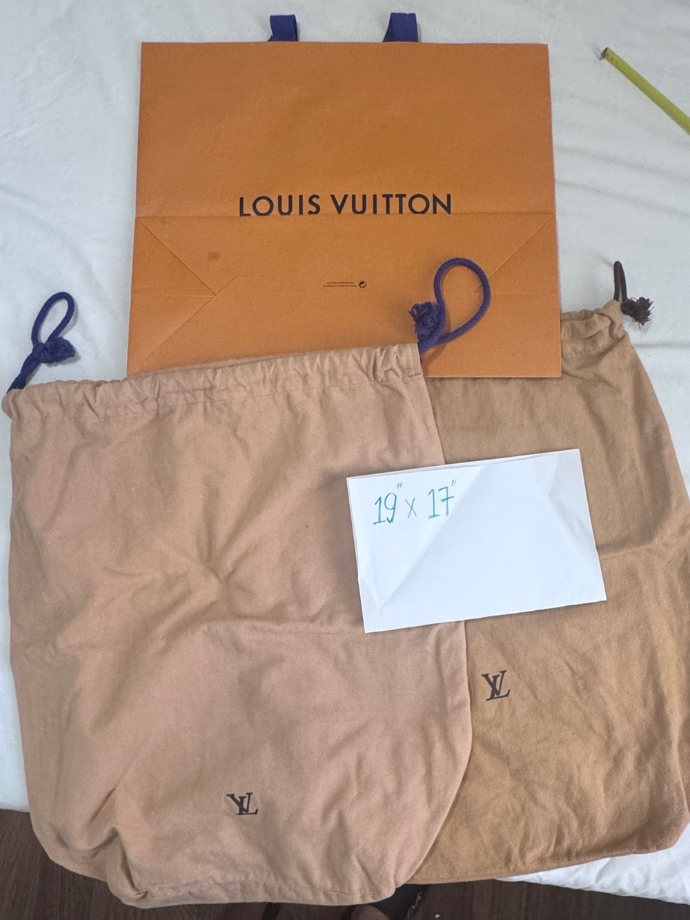 BUNDLE!! LV 2 drawstring Beige Dust bags and Shopping Bag